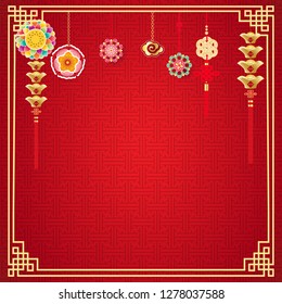 Chinese frame background. Red and gold color. Vector illustration EPS10 