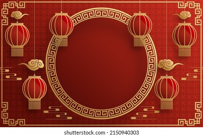 Chinesischer Rahmenhintergrund rot-goldene Farbe mit asiatischen Elementen.