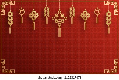 Chinese frame background red and gold color with asian elements.