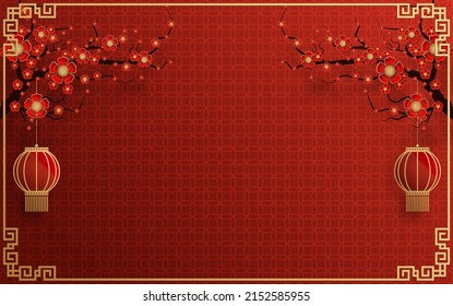 Chinese frame background red and gold color with asian elements.