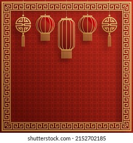 Chinese frame background red and gold color with asian elements.