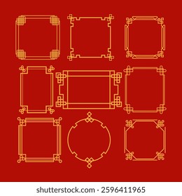 chinese frame border set cartoon. decorative intricate, elegant cultural, symmetrical floral chinese frame border sign. isolated symbol vector illustration