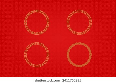 Chinese frame or border set on red background. traditional asian ornaments, golden oriental