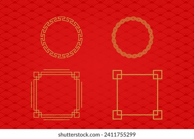 Marco o borde chino sobre fondo rojo. ornamentos asiáticos tradicionales, oriental dorado