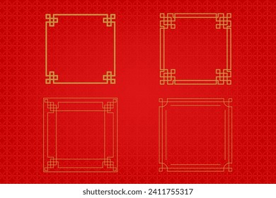 Chinese frame or border set on red background. traditional asian ornaments, golden oriental