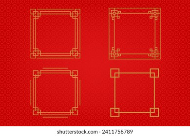 Marco o borde chino sobre fondo rojo. ornamentos asiáticos tradicionales, oriental dorado