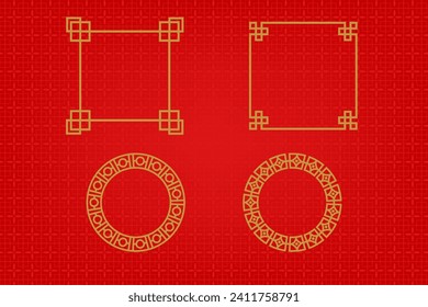 Chinese frame or border set on red background. traditional asian ornaments, golden oriental