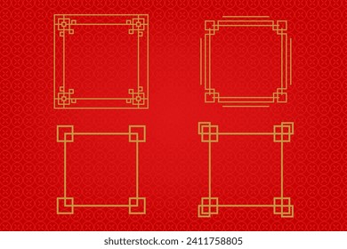 Marco o borde chino sobre fondo rojo. ornamentos asiáticos tradicionales, oriental dorado