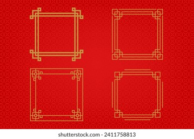 Chinese frame or border set on red background. traditional asian ornaments, golden oriental