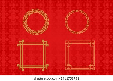 Marco o borde chino sobre fondo rojo. ornamentos asiáticos tradicionales, oriental dorado