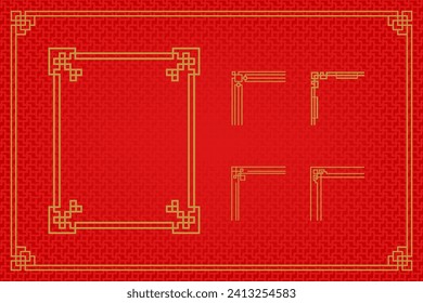 Chinese frame or border set on red background. traditional asian ornaments, golden oriental