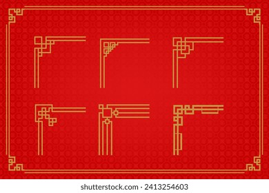 Marco o borde chino sobre fondo rojo. ornamentos asiáticos tradicionales, oriental dorado