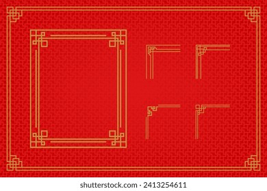 Marco o borde chino sobre fondo rojo. ornamentos asiáticos tradicionales, oriental dorado