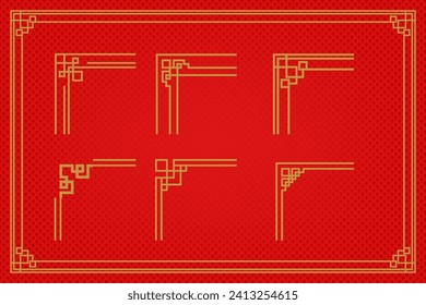 Marco o borde chino sobre fondo rojo. ornamentos asiáticos tradicionales, oriental dorado