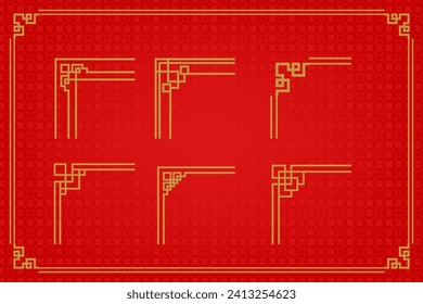 Marco o borde chino sobre fondo rojo. ornamentos asiáticos tradicionales, oriental dorado