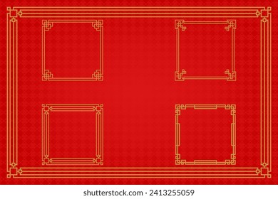 Chinese frame or border set on red background. traditional asian ornaments, golden oriental