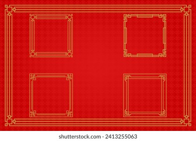 Chinese frame or border set on red background. traditional asian ornaments, golden oriental