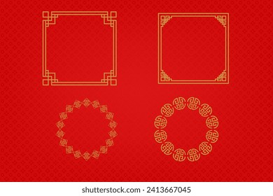 Chinese frame or border set on red background. traditional asian ornaments, golden oriental