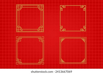 Chinese frame or border set on red background. traditional asian ornaments, golden oriental