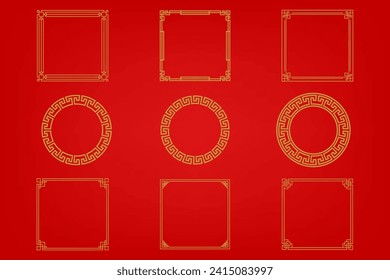 Marco o borde chino sobre fondo rojo. ornamentos asiáticos tradicionales, oriental dorado