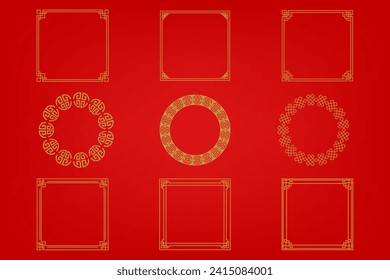 Chinesischer Rahmen oder Grenze auf rotem Hintergrund. traditionelle asiatische Ornamente, goldene orientalische Ornamente