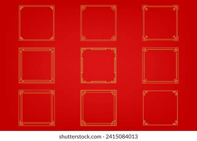 Chinese frame or border set on red background. traditional asian ornaments, golden oriental