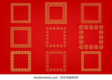 Chinesischer Rahmen oder Grenze auf rotem Hintergrund. traditionelle asiatische Ornamente, goldene orientalische Ornamente