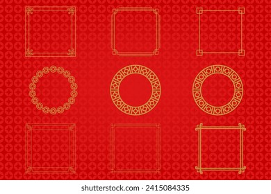 Marco o borde chino sobre fondo rojo. ornamentos asiáticos tradicionales, oriental dorado