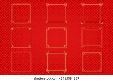 Marco o borde chino sobre fondo rojo. ornamentos asiáticos tradicionales, oriental dorado