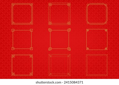 Chinese frame or border set on red background. traditional asian ornaments, golden oriental