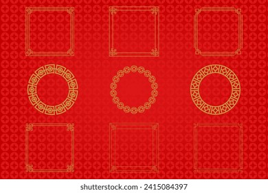 Marco o borde chino sobre fondo rojo. ornamentos asiáticos tradicionales, oriental dorado