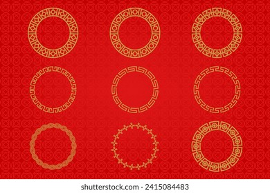 Chinese frame or border set on red background. traditional asian ornaments, golden oriental