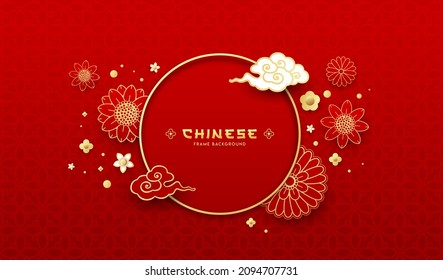 Chinese frame circle border, chinese flower greeting card design background, Eps 10 vector illustration