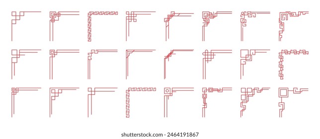 Chinese frame corner ornament vector set. Traditional decorative elements with line, corner, borders, frames, headers. Illustration of elegant design suitable for card, invitation, poster, cover.