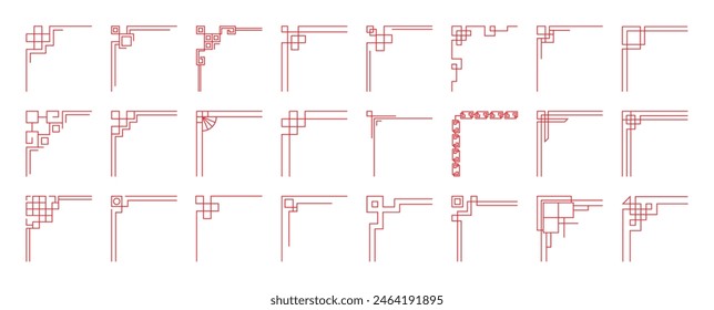 Chinese frame corner ornament vector set. Traditional decorative elements with line, corner, borders, frames, headers. Illustration of elegant design suitable for card, invitation, poster, cover.