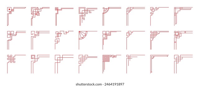 Chinese frame corner ornament vector set. Traditional decorative elements with line, corner, borders, frames, headers. Illustration of elegant design suitable for card, invitation, poster, cover.