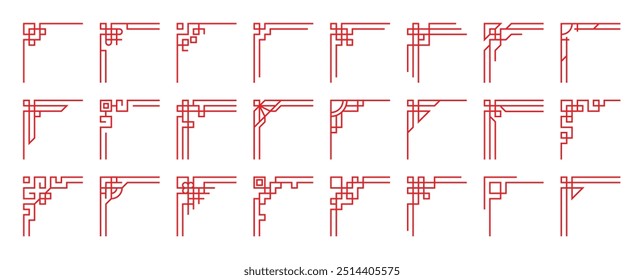 Chinese frame corner ornament vector set. Traditional decorative elements with line, corner, borders, frames, headers. Illustration of elegant design suitable for card, invitation, poster, cover.
