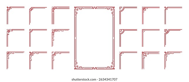 Chinese frame corner ornament vector set. Decorative elements with line, corner, borders, frames, headers. Illustration of elegant design suitable for card, invitation, poster, cover.