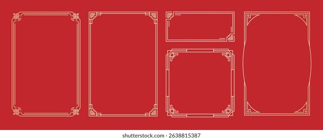 Chinese frame corner ornament vector set. Decorative elements with line, corner, borders, frames, headers. Illustration of elegant design suitable for card, invitation, poster, cover.