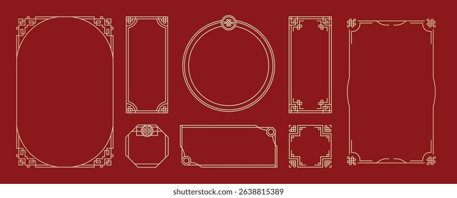 Chinese frame corner ornament vector set. Decorative elements with line, corner, borders, frames, headers. Illustration of elegant design suitable for card, invitation, poster, cover.