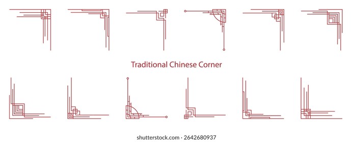 Chinese frame corner ornament vector set. Traditional decorative elements with line, corner, borders, frames. Traditional Asian pattern. For decoration of banners, holiday cards and Asian.