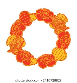 Chinese frame with dragon, wreath, vector. Chinese New Year. Greeting cards, covers, large banners, invitations, posters, decorations, mug stand.