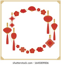 Chinese frame of lanterns and plums
