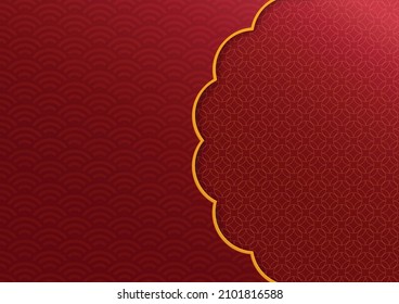 Marco chino con elementos asiáticos orientales sobre el fondo del color, para la tarjeta de invitación a la boda, feliz año nuevo, feliz cumpleaños, día de San Valentín, tarjetas de saludo, afiche o banner web