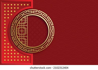 Chinese frame with oriental asian elements on color background, for wedding invitation card, happy new year, happy birthday, valentine day, greeting cards, poster or web banner