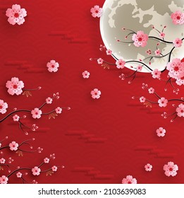 Chinese frame with oriental asian elements on color background, for wedding invitation card, happy new year, happy birthday, valentine day, greeting cards, poster or web banner