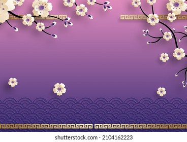 Chinese frame with oriental asian elements on color background, for wedding invitation card, happy new year, happy birthday, valentine day, greeting cards, poster or web banner