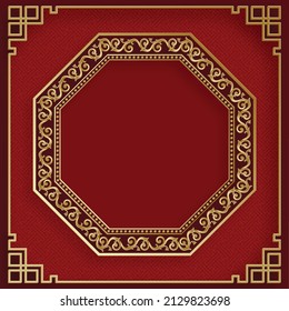 Chinese frame with oriental Asian elements on red color background, for  greeting cards, poster or web banner