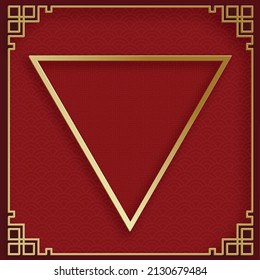 Chinese frame with oriental Asian elements on red color background, for greeting cards, poster or web banner