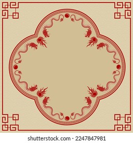 Chinese frame with oriental Asian elements on color background, for wedding invitation card, happy new year, happy birthday, valentine day, greeting cards, poster or web banner